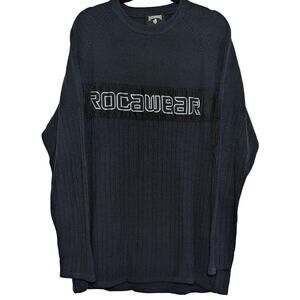 Vintage Rocawear Sweater Men's Size 3XL Blue Ribbed Arm Pocket Y2K